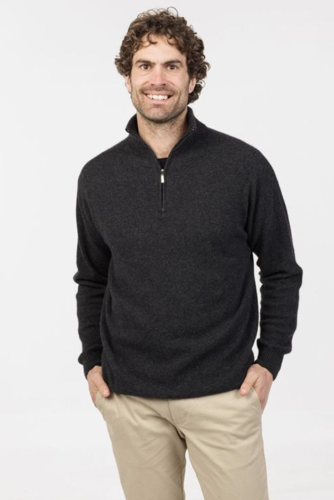 Native World - Merino & Possum Lightweight Half Zip Sweater (NB336)Charcoal