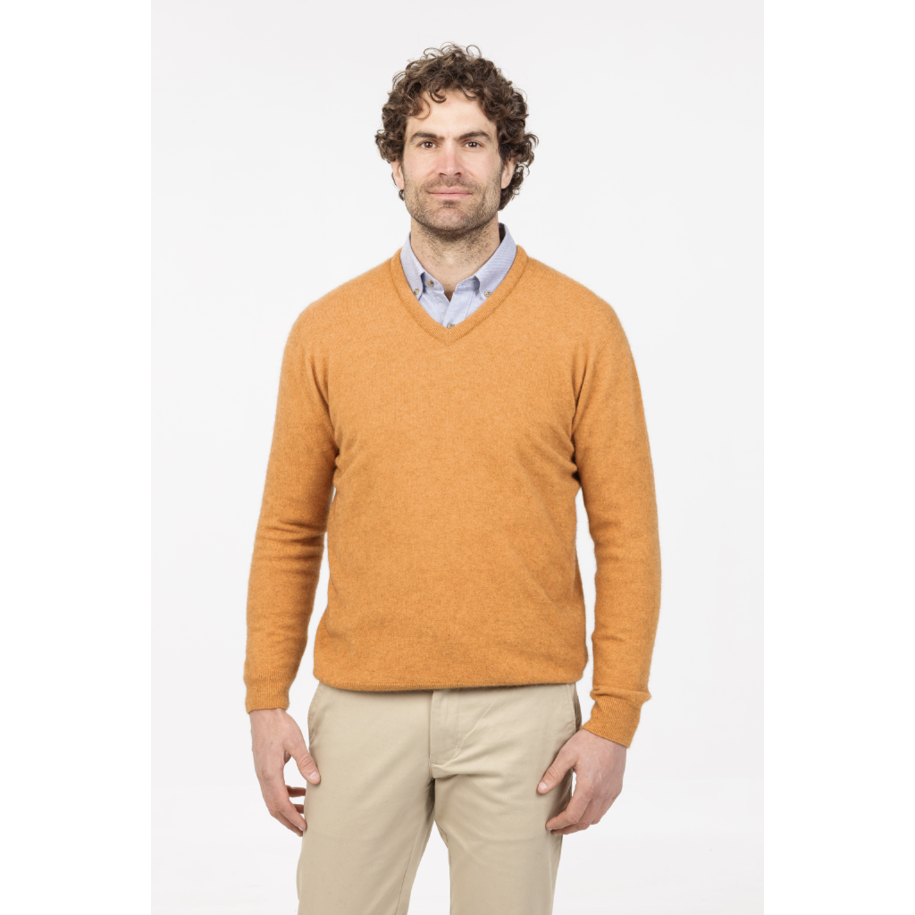 Native World - Merino & Possum Men's Vee Neck Sweater (NB121)Ginger
