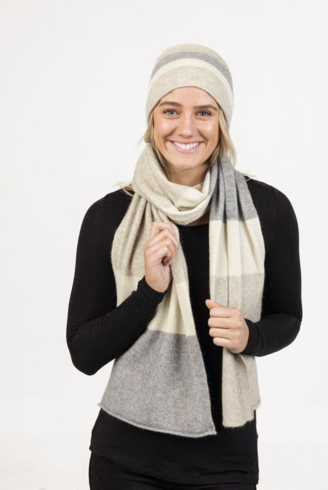 Native World - Possum & Merino Travel Scarf (NX824)Natural Stripe