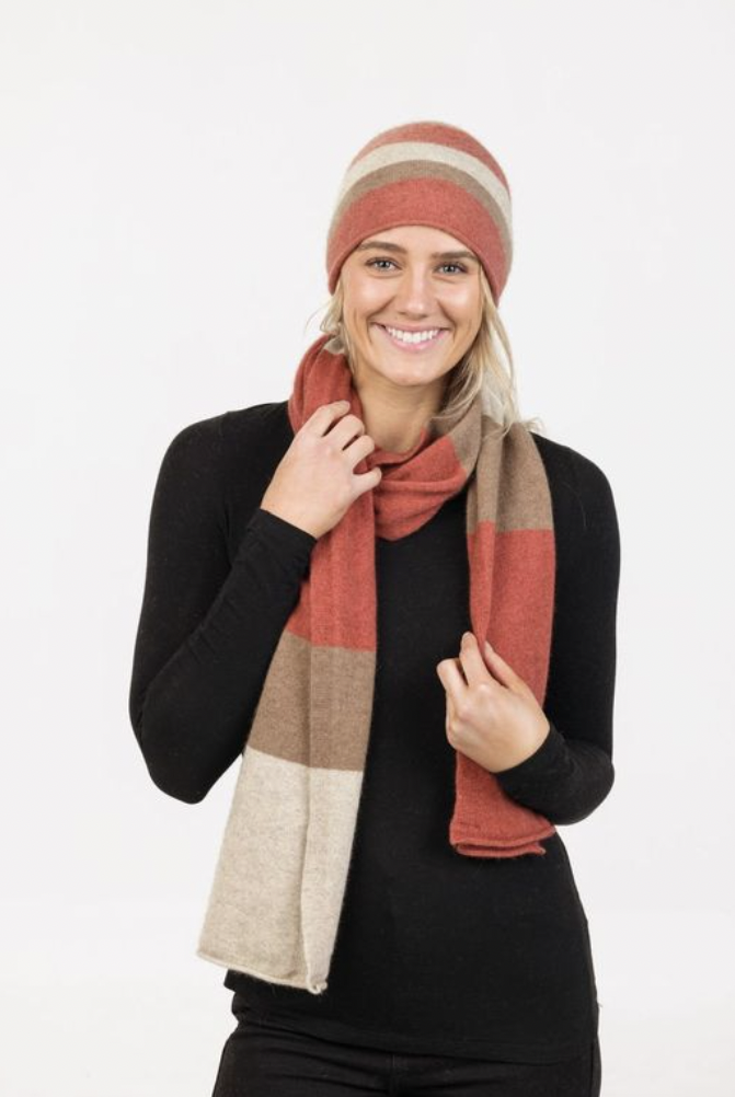 Native World - Possum & Merino Travel Beanie (NX825)Rosewood Stripe