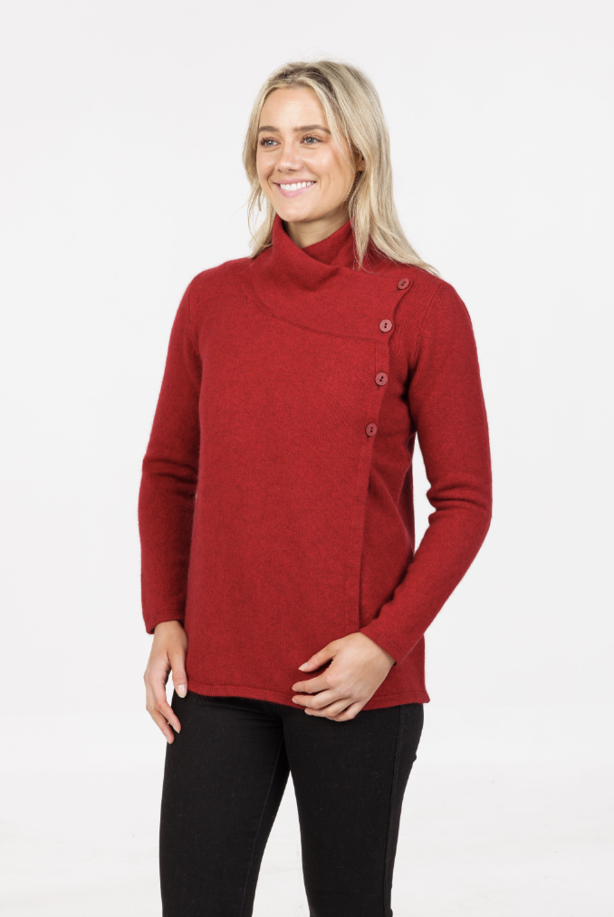 Native World - Merino & Possum Asymmetric Jacket (NS664)Berry