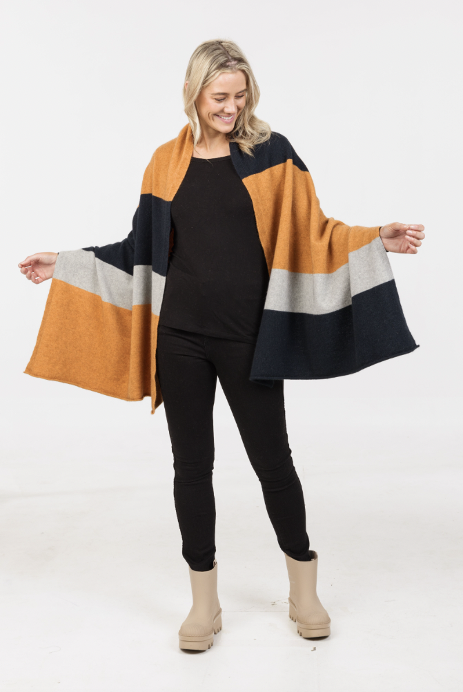 Native World - Merino & Possum Travel Wrap (NE815))Ginger Stripe
