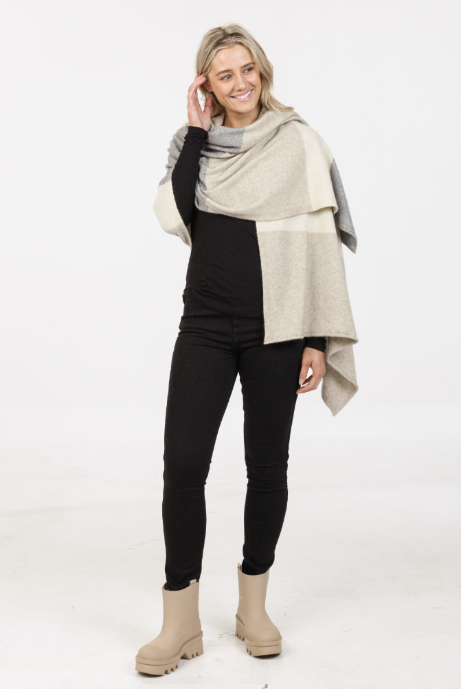 Native World - Merino & Possum Travel Wrap (NE815) Natural Stripe