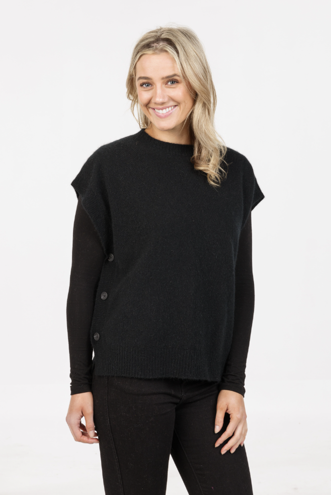 Native World - Merino & Possum Side Button Vest (NB887)Black