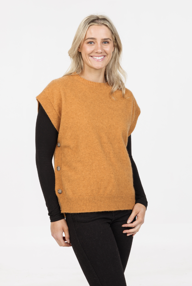 Native World - Merino & Possum Side Button Vest (NB887)Ginger