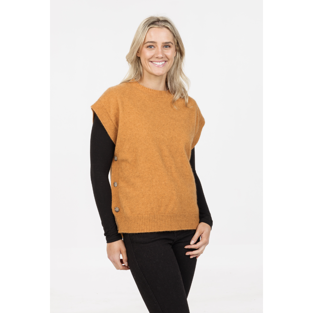 Native World - Merino & Possum Side Button Vest (NB887)Ginger