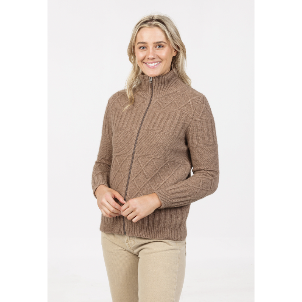 Native World - Merino & Possum Cross Stitch Jacket (NS892)Mink