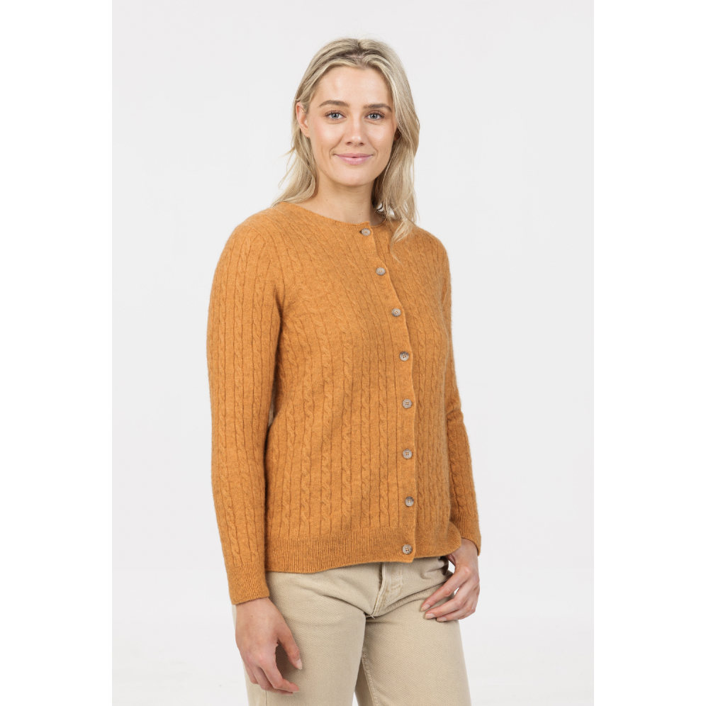 Native World - Merino & Possum Classic Cable Cardigan (NB886)Ginger