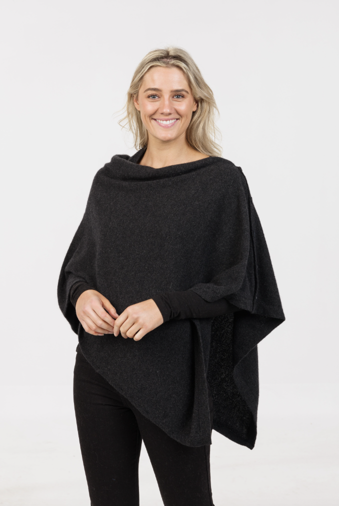 Native World - Merino & Possum Anyway Wrap (NE557)Charcoal