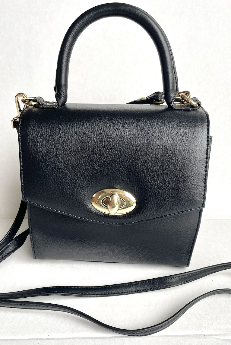 Baron - Leather Mini Handbag with Top Handle (2557)Black