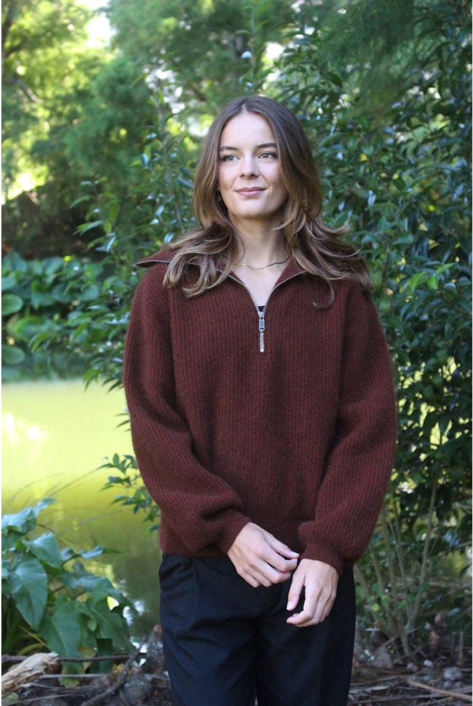 Zinity - Merino & Possum Daldy 1/4 Zip Jumper (Z159)Russet