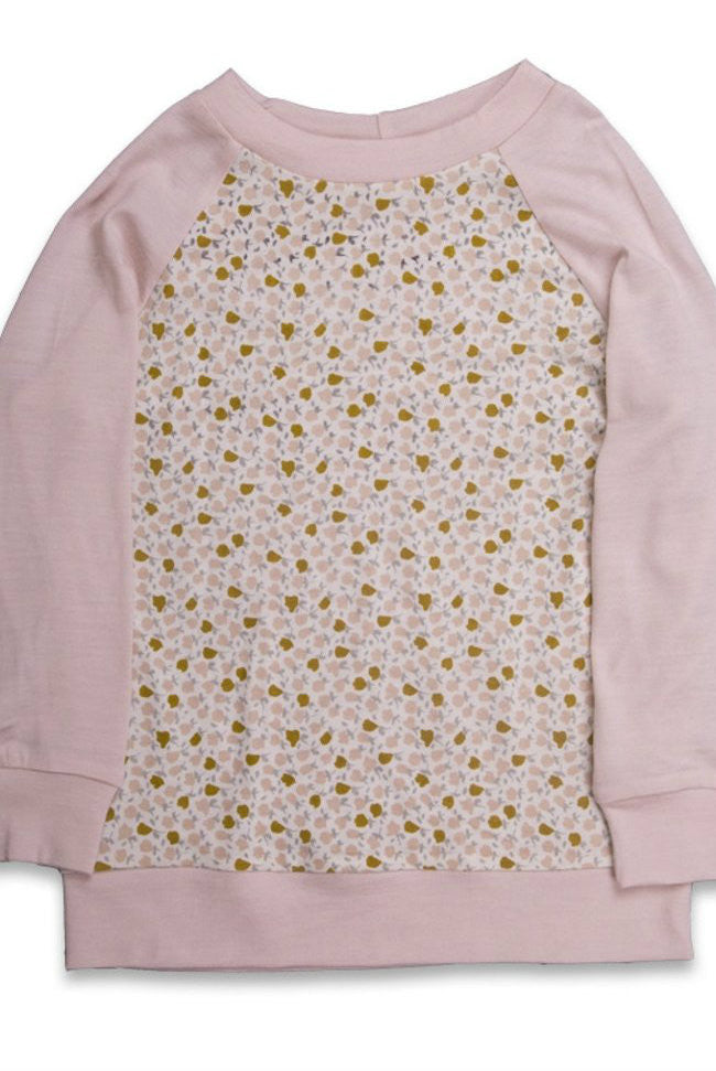 Childrens merino top in bush and floral print