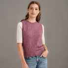 Woman wearing McDonald - Merino & Possum Herringbone Lace Vest (5059) in the colour Heather.