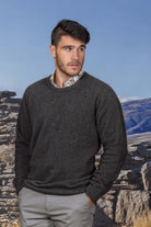 Man wearing the Noble Wilde - Merino & Possum Cambridge Crew Sweater (NW1001) in the colour Moraine.