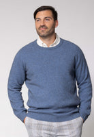 Man wearing the Noble Wilde - Merino & Possum Cambridge Crew Sweater (NW1001) in the colour Bahama.