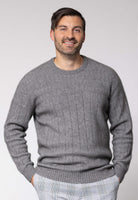 Man wearing Noble Wilde - Merino & Possum Riverton Sweater (NW1101) in the colour Shale.
