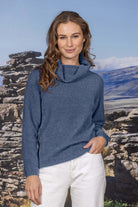 Woman wearing Noble Wilde - Merino & Possum Moss Switch Cowl Jumper (NW3126) in the colour Bahama.