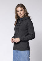 Woman wearing Noble Wilde - Merino and Possum Oulu Hoodie (NW3231) in the colour Charcoal.