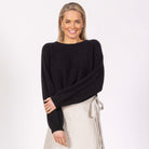 Woman wearing Noble Wilde - Merino & Possum Bellow Sleeve Top in the colour Black.