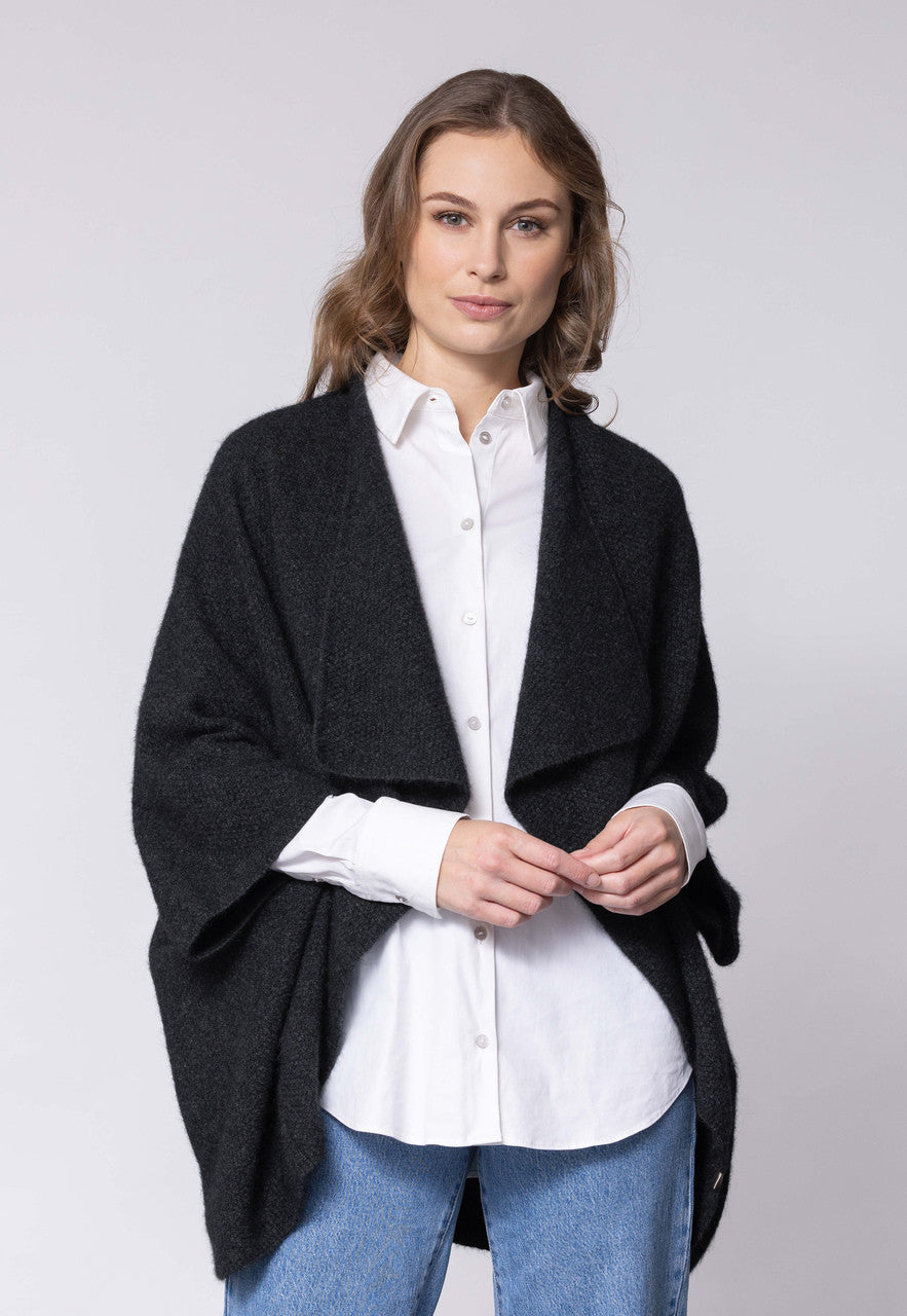 Noble Wilde - Merino & Possum Longline Wrap (NW3082) in Black