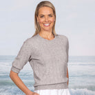 Woman wearing Riley Crew in the colour Mist