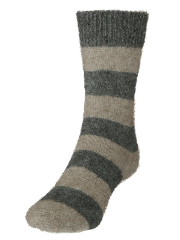 Striped Possum socks. Colour Riverstone/Natural. White background.