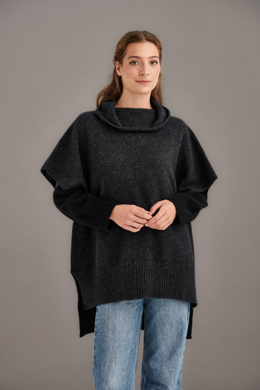 McDonald - Merino & Possum Step Hem Poncho (5030) Charcoal