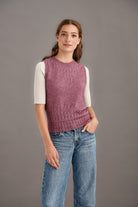 Woman wearing McDonald - Merino & Possum Herringbone Lace Vest (5059) in the colour Heather.
