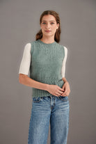 Woman wearing McDonald - Merino & Possum Herringbone Lace Vest (5059) in the colour Mint.