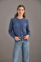 Woman wearing McDonald - Merino & Possum Patchwork Cardigan (5062) in the colour Orchid.