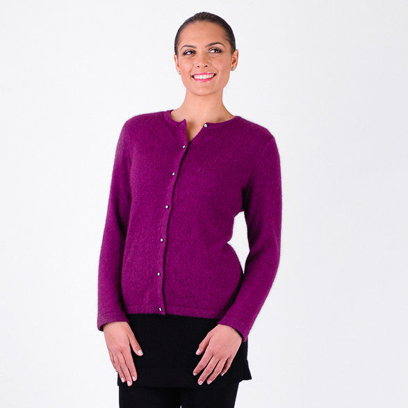 Possum and merino cardigan, Berry