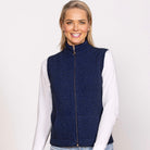 Woman wearing Noble Wilde - Merino & Possum Gilet Zip Vest (NW3101) in the colour Maritime.