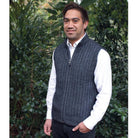 Lothlorian - Merino & Possum Men's Rib Zip Vest (9823)Denim