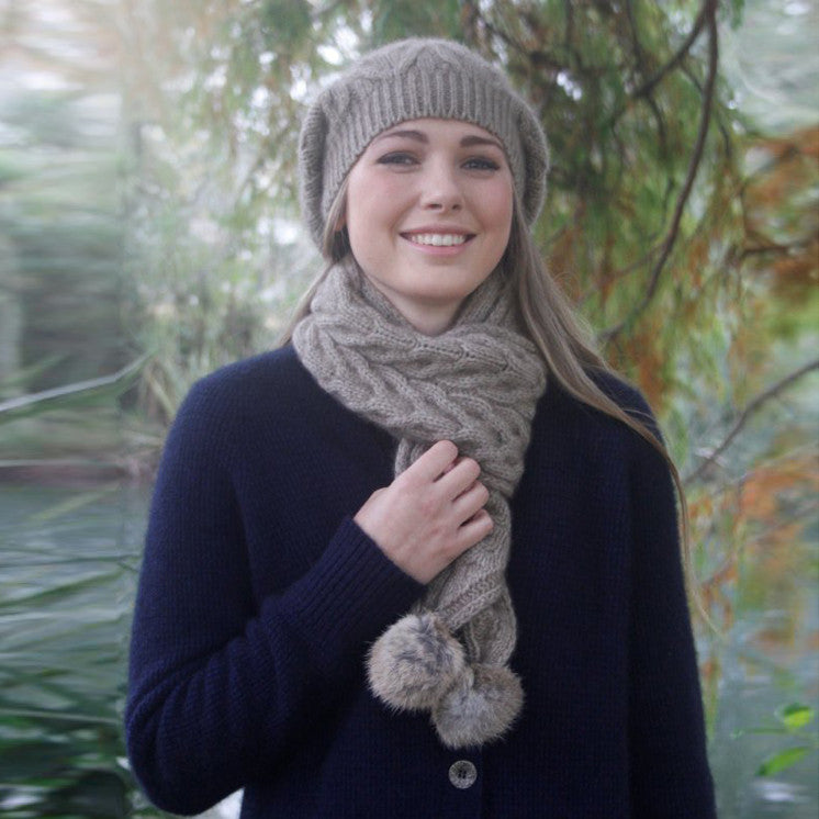 NaturalRabbit fur cable scarf