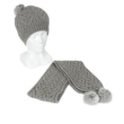 Silverscarf and beanie with pom poms