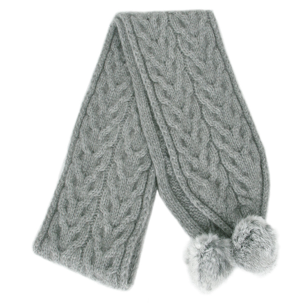 Grey scarf with pom poms