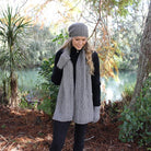 Beanie and long scarf in colour Silver