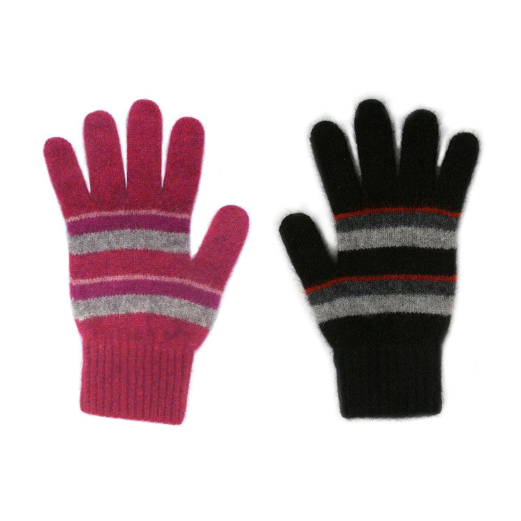 Lothlorian Merino - Possum Accent Stripe Glove (9894) Raspberry + Pumpkin