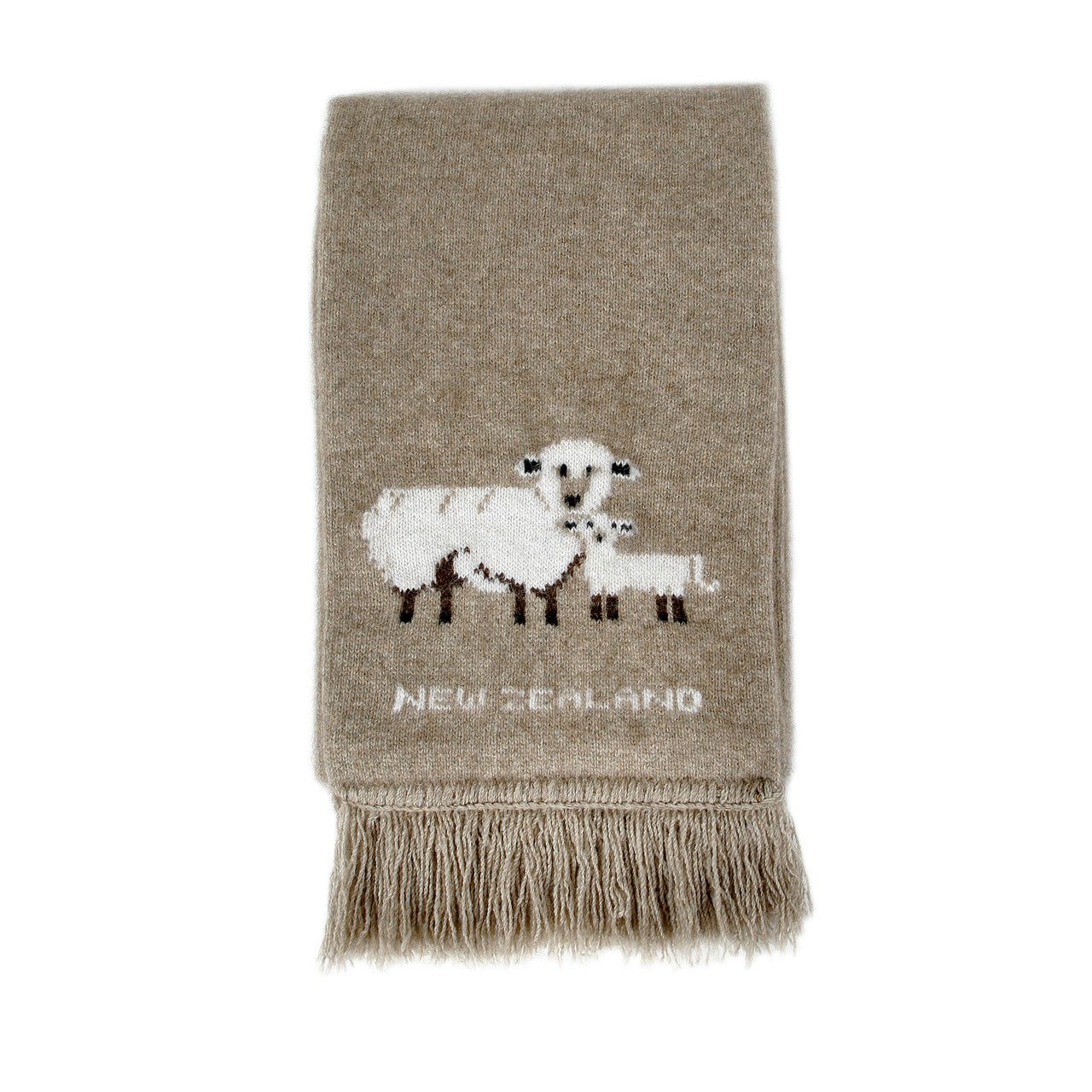 Scarf with sheep on it.