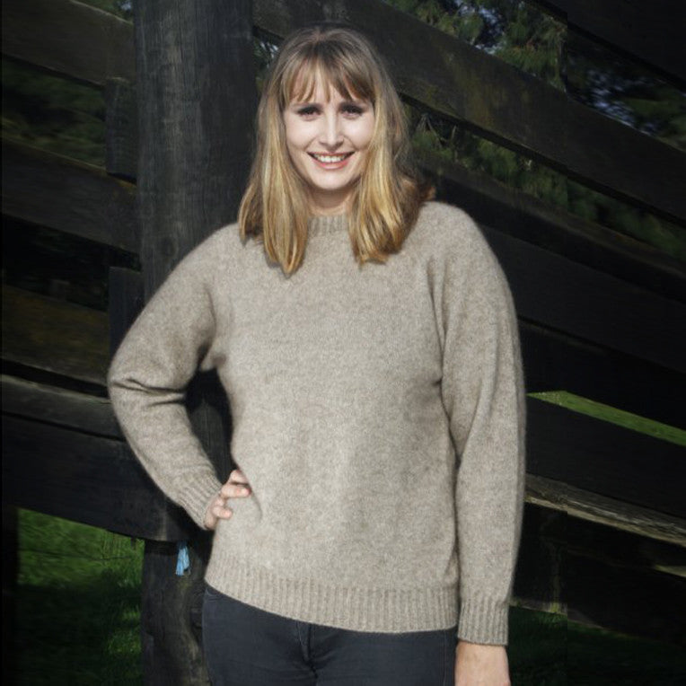 Natural colour plain crew neck sweater