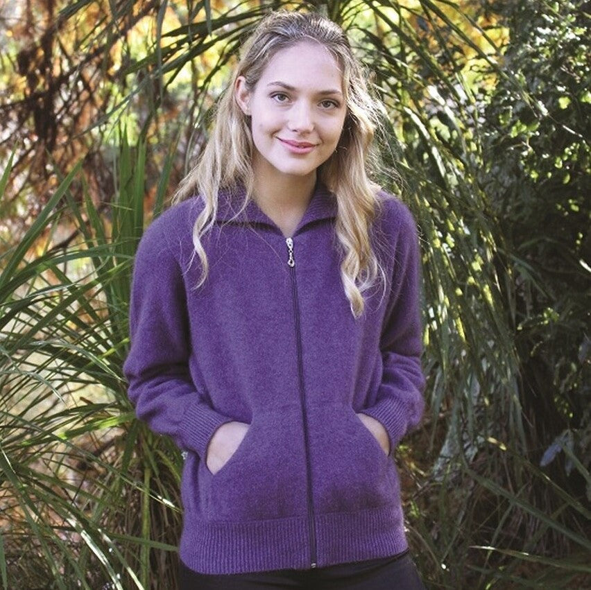 Heather colour plain zip cardigan
