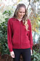 Raspberry colour plain zip cardigan