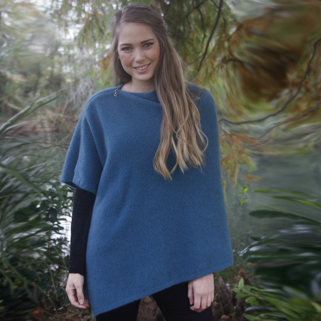 Merino & Possum Zippered Wrap in colour Lagoon