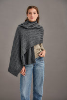 Woman wearing McDonald - Merino & Possum Herringbone Lace Shawl (5060) in the colour Pewter.
