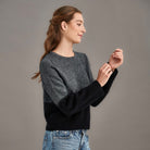 Woman wearing McDonald - Merino & Possum Horizon Jumper (5061-SS2026) in the colour Monochrome.
