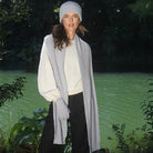 Woman wearing Lothlorian - Alpaca Haven Accessory Set (Beanie & Scarf) (ALP030 + ALP031) in the colour Dove.