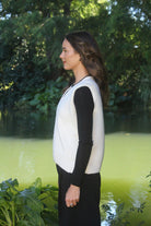 Woman wearing Lothlorian - Alpaca Vital Vest (ALP078) in the colour Natural.
