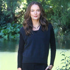 Woman wearing Lothlorian - Alpaca Vital Vest (ALP078) in the colour Slate.