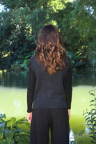 Woman wearing Lothlorian - Alpaca Vital Vest (ALP078) in the colour Slate.