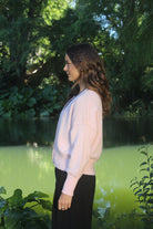 Woman wearing Lothlorian - Alpaca Enclave Cardigan (ALP080) in the colour Blush.